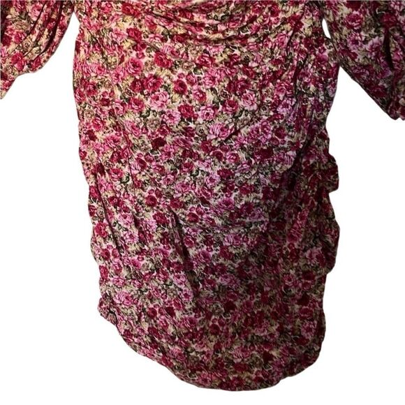 Nasty Gal Floral Print Balloon Sleevee Ruched Mini Dress. Size 6. - Picture 5 of 11